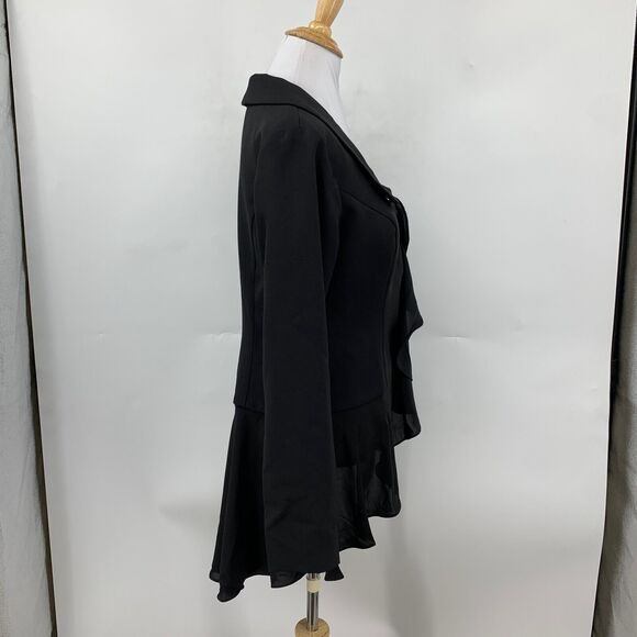 LT LanTing Bride Blazer Womens 6 Black Cascading Ruffle Front Peplum Hem Padded - Picture 5 of 15